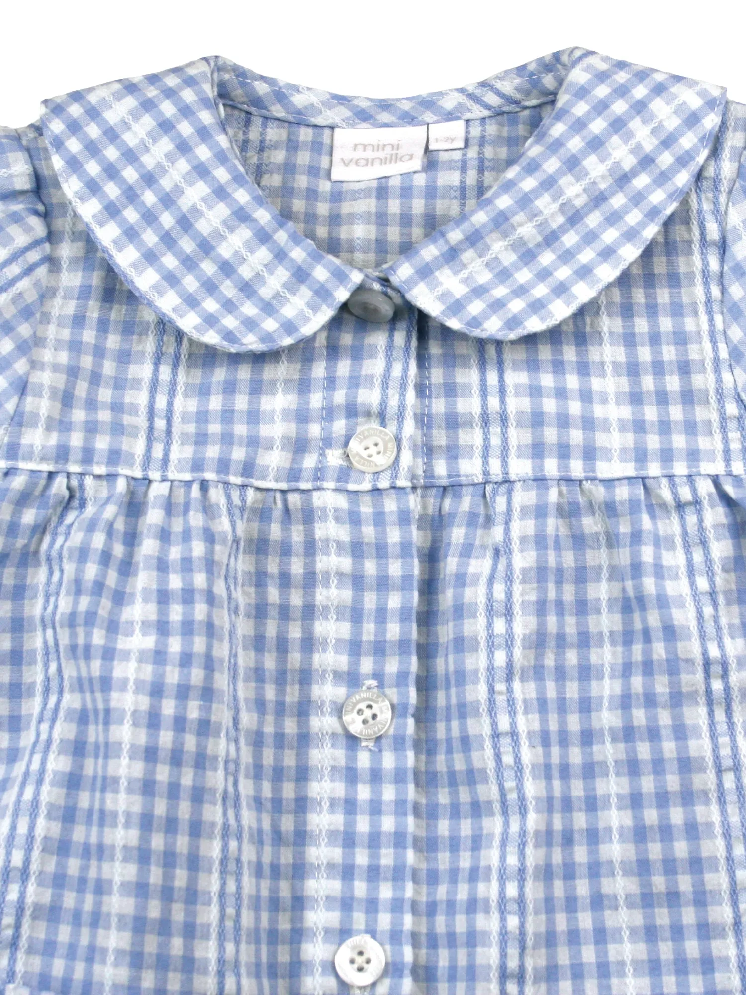 Girls Blue White Seersucker Check Shortie Pyjama Set
