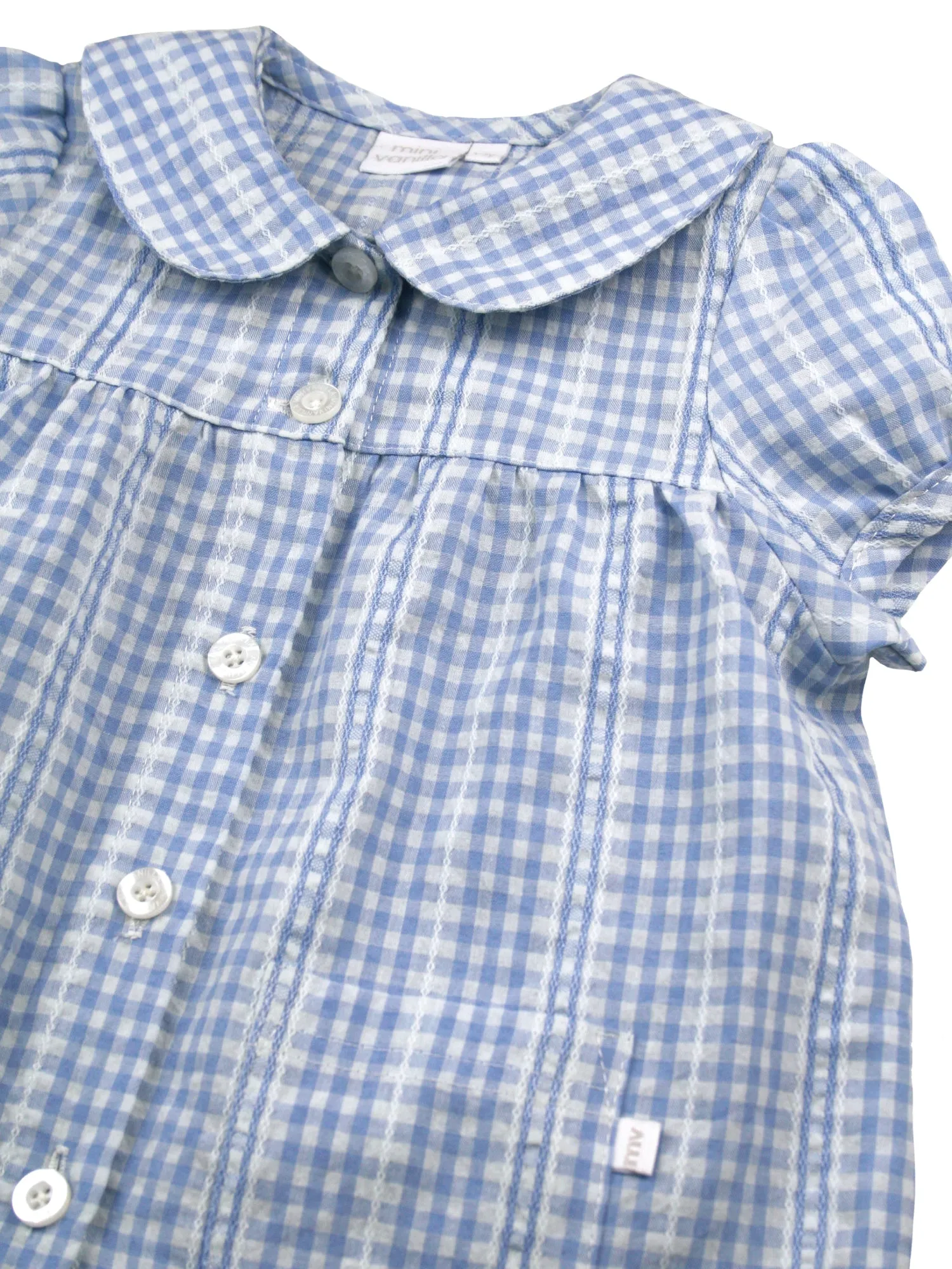 Girls Blue White Seersucker Check Shortie Pyjama Set