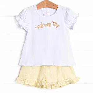 Go Fetch Applique Ruffle Short Set, Yellow