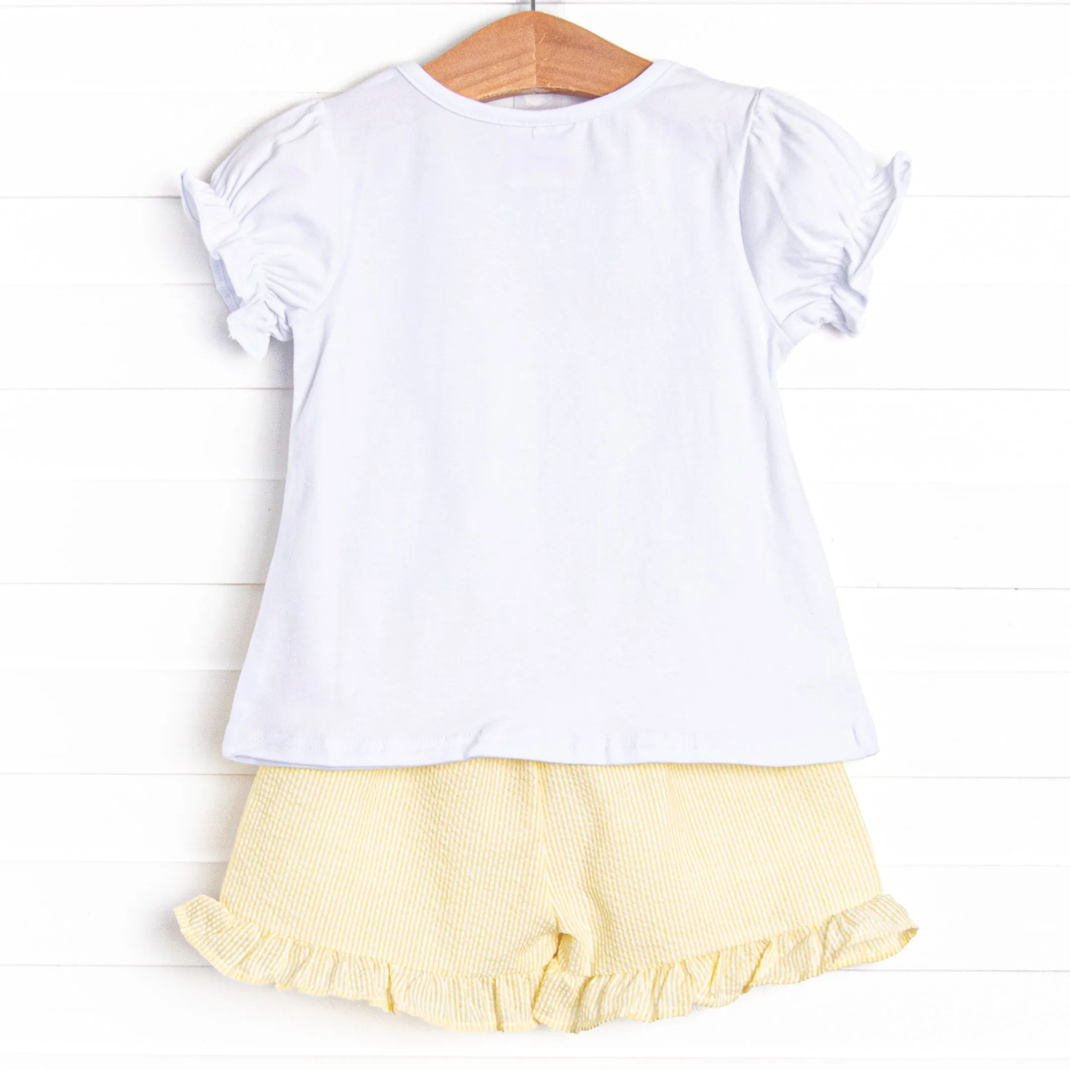 Go Fetch Applique Ruffle Short Set, Yellow