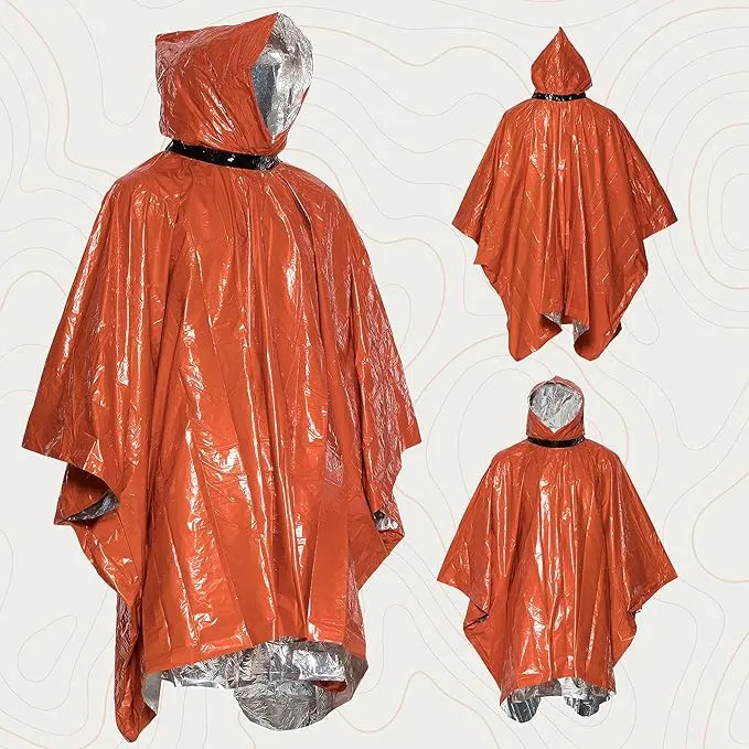 Go Time Gear Emergency Survival Life Poncho 2 Pack - Thermal Use in Camping, Survival Gear - Includes Whistle & Paracord