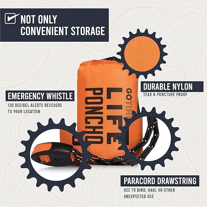 Go Time Gear Emergency Survival Life Poncho 2 Pack - Thermal Use in Camping, Survival Gear - Includes Whistle & Paracord