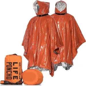Go Time Gear Emergency Survival Life Poncho 2 Pack - Thermal Use in Camping, Survival Gear - Includes Whistle & Paracord