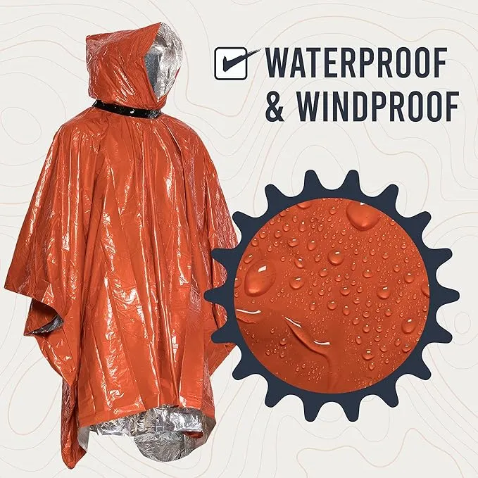 Go Time Gear Emergency Survival Life Poncho 2 Pack - Thermal Use in Camping, Survival Gear - Includes Whistle & Paracord
