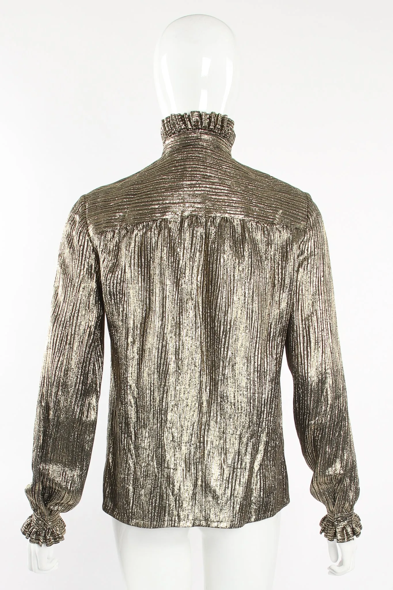 Gold Lamé Ruffle Tie Neck Blouse