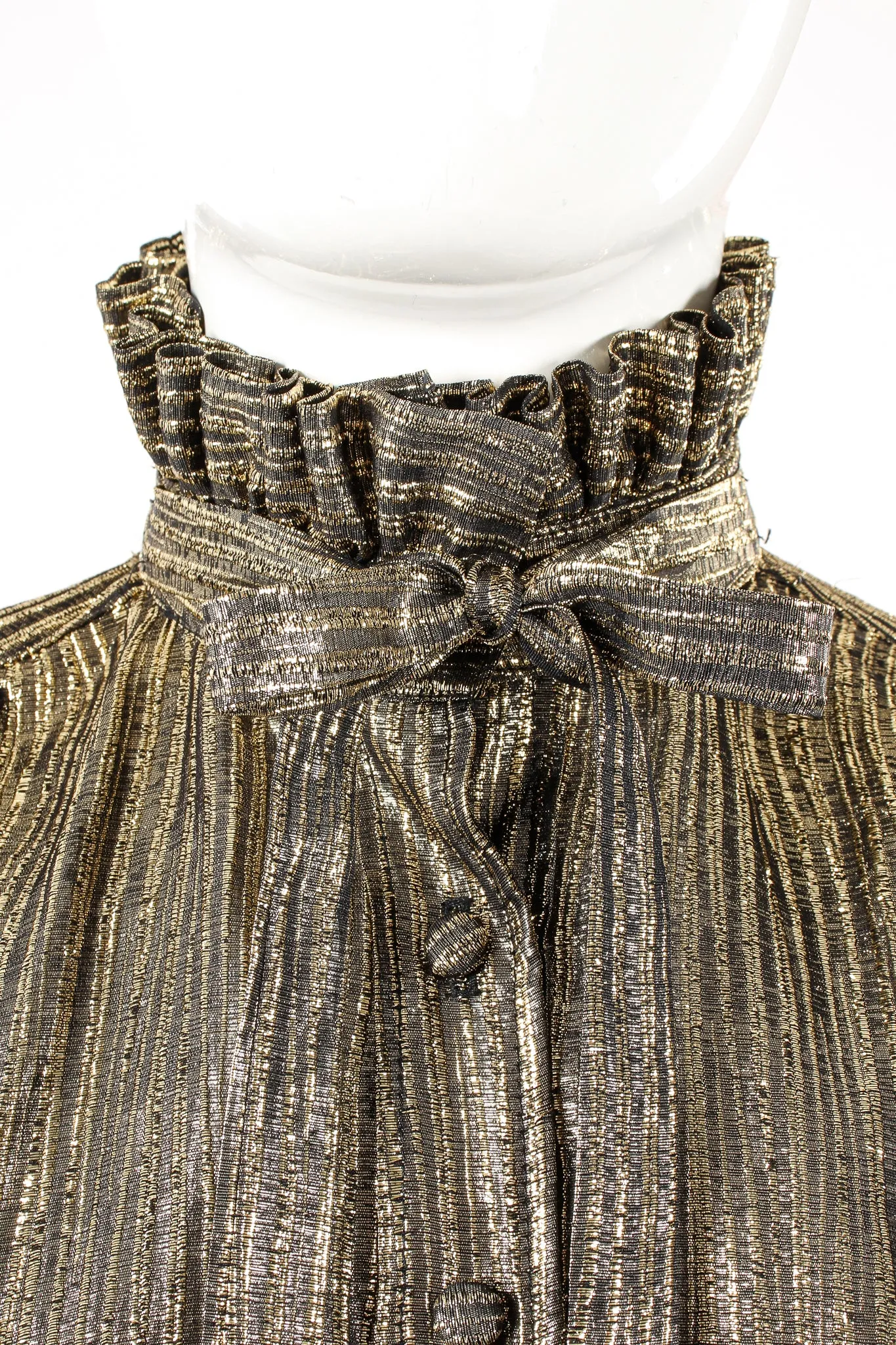 Gold Lamé Ruffle Tie Neck Blouse