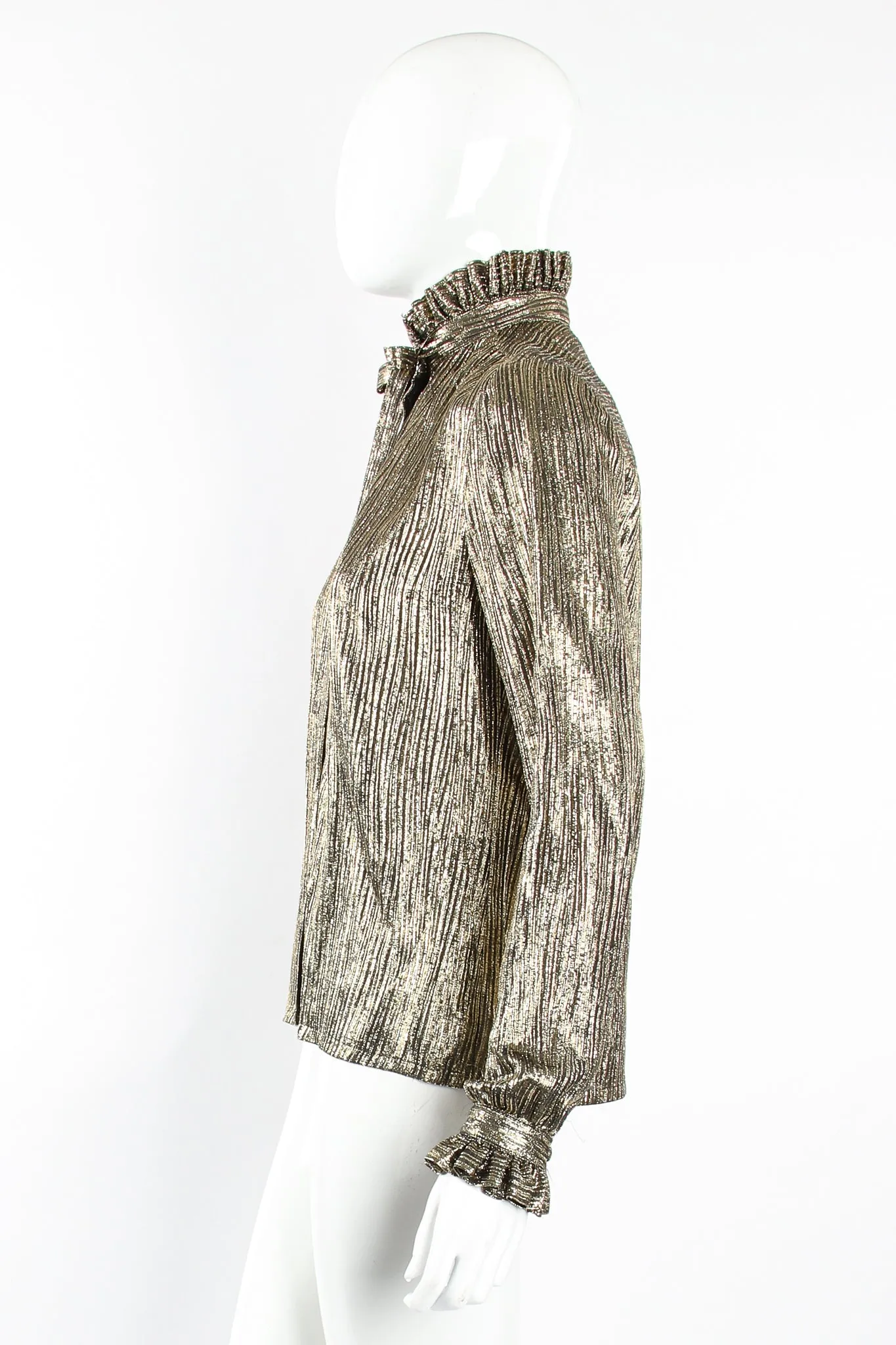 Gold Lamé Ruffle Tie Neck Blouse