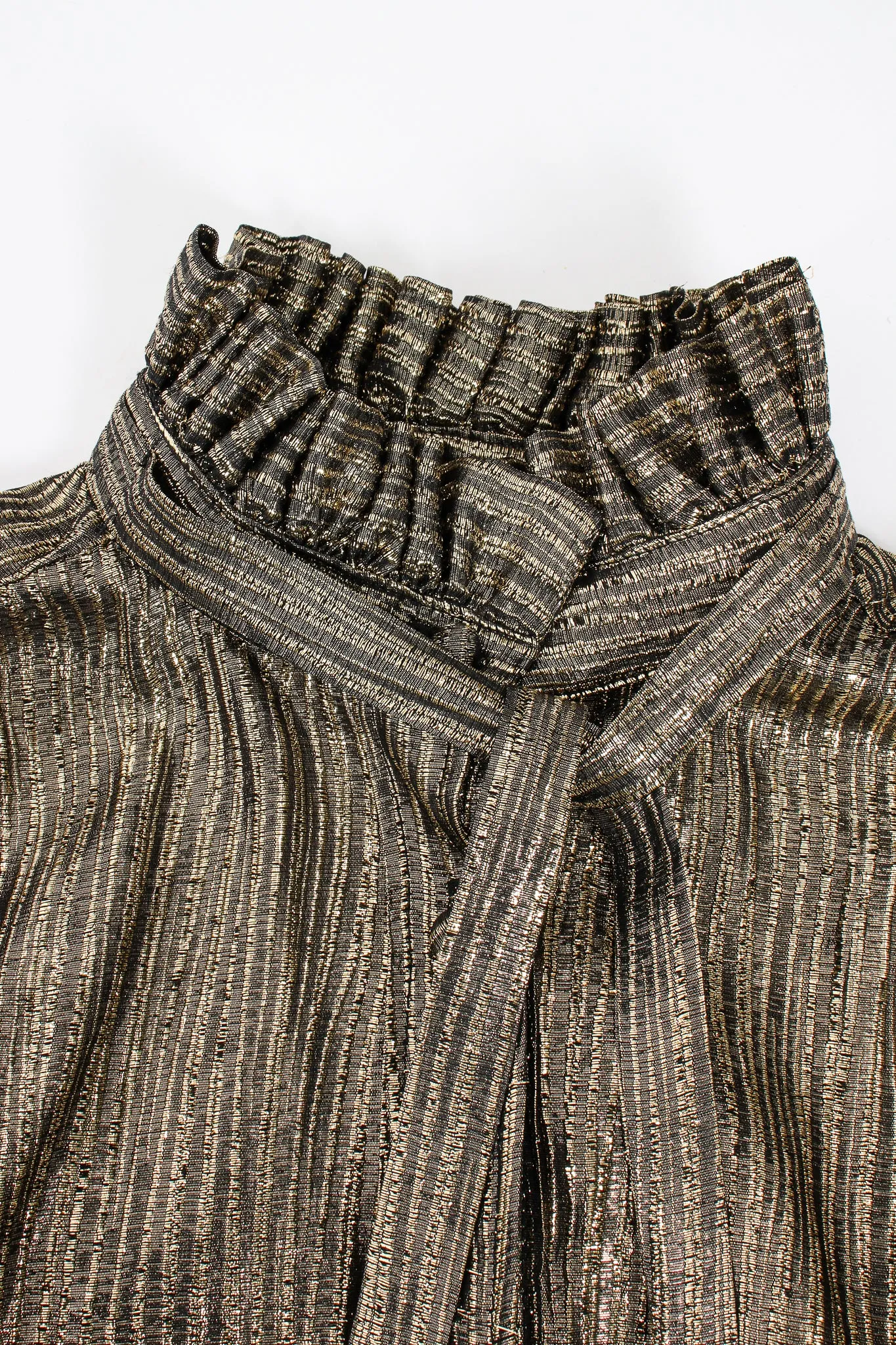Gold Lamé Ruffle Tie Neck Blouse