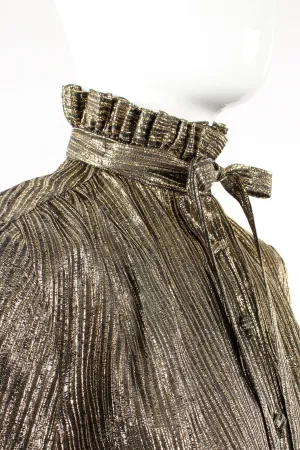 Gold Lamé Ruffle Tie Neck Blouse
