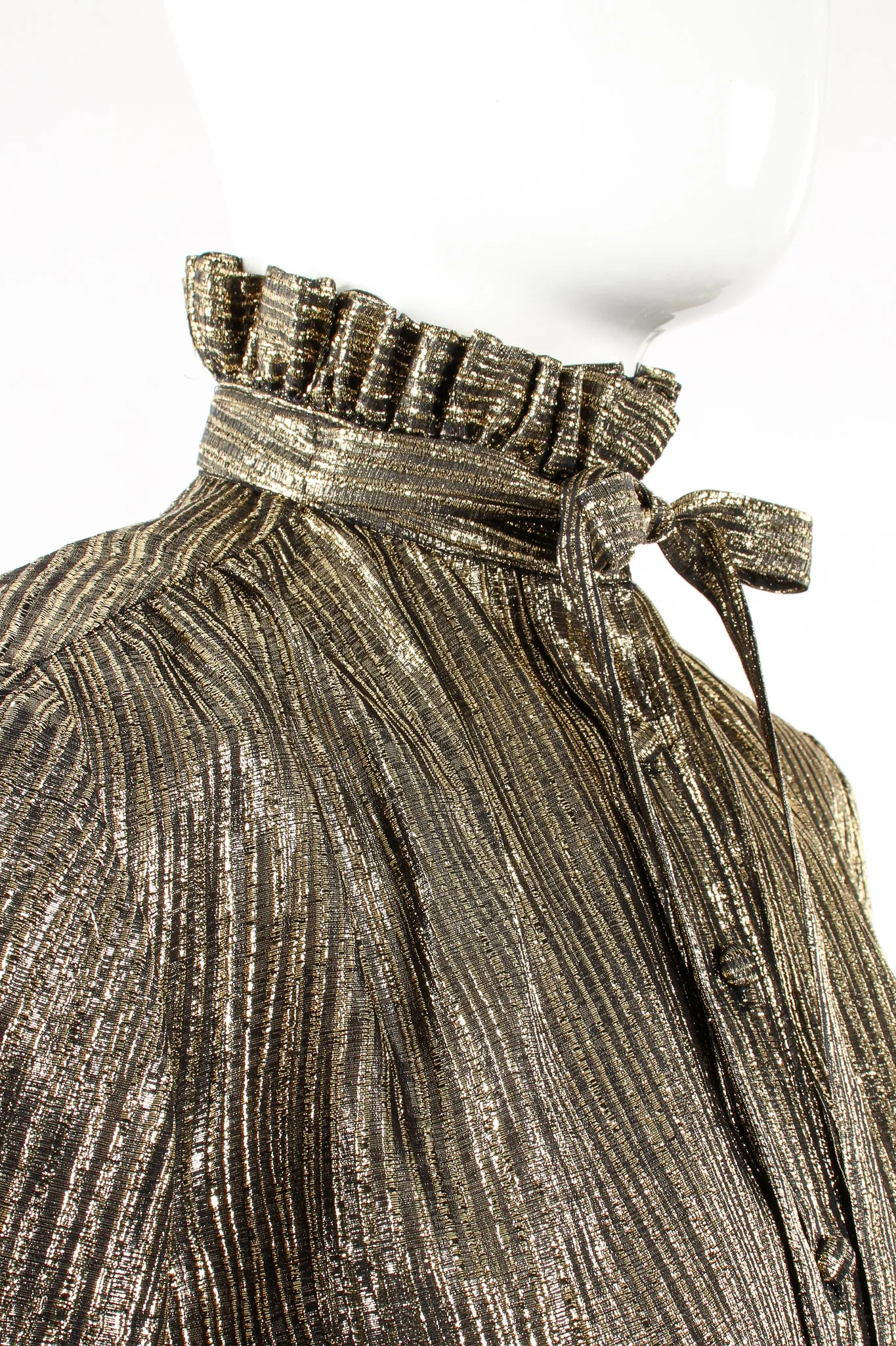 Gold Lamé Ruffle Tie Neck Blouse