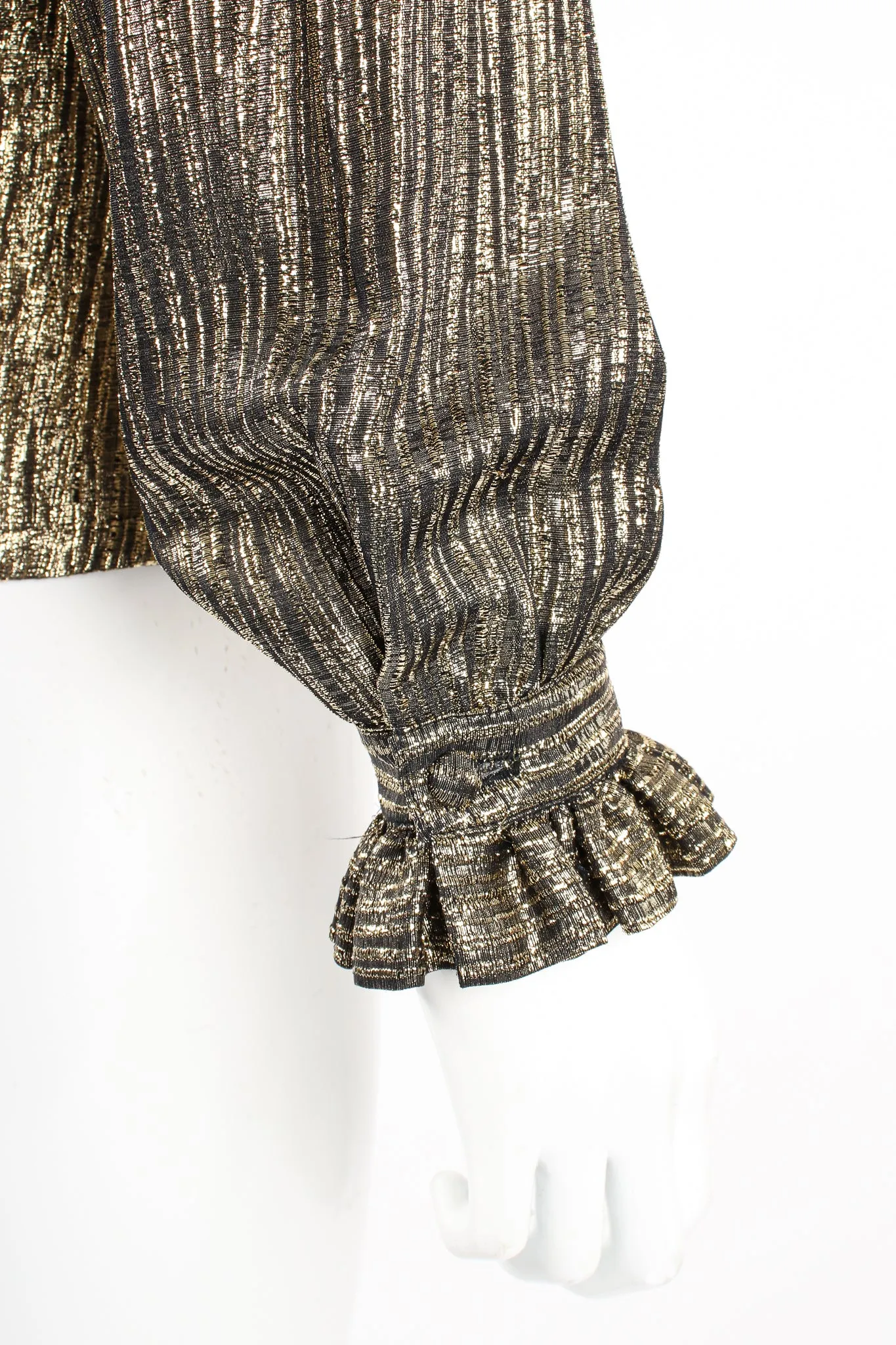 Gold Lamé Ruffle Tie Neck Blouse