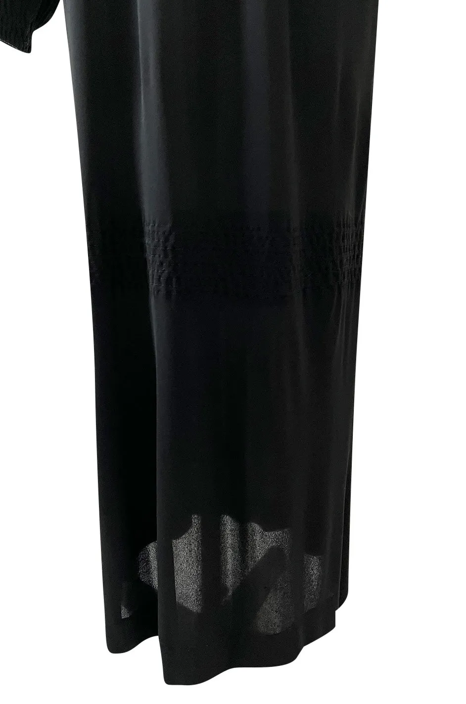 Gorgeous 1970s Givenchy Black Silk Crepe Jersey Dress w Gathered Neckline & Pouf Sleeves