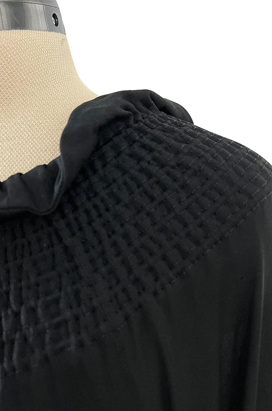 Gorgeous 1970s Givenchy Black Silk Crepe Jersey Dress w Gathered Neckline & Pouf Sleeves