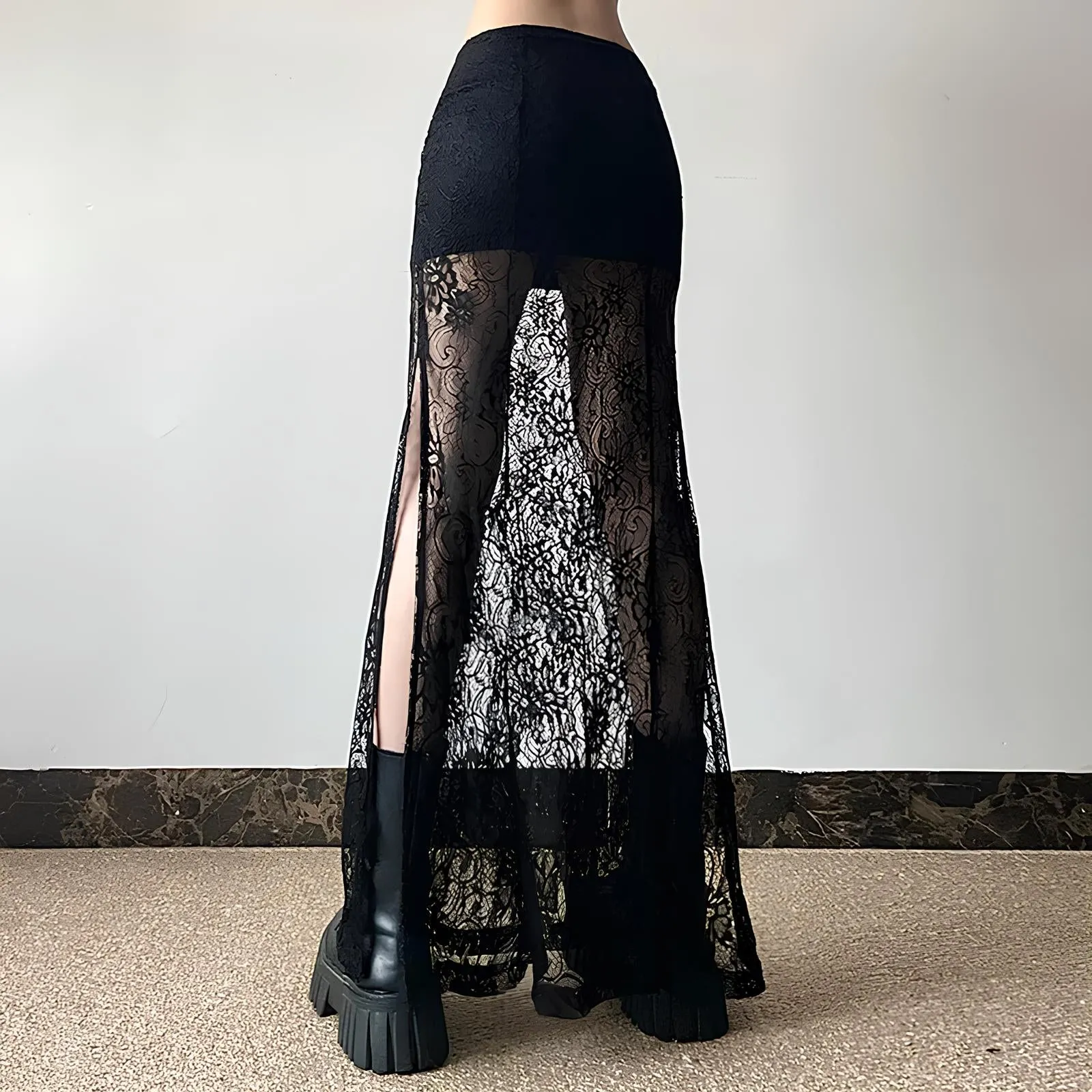 Gothic Lace Patchwork High Waist Skirt
