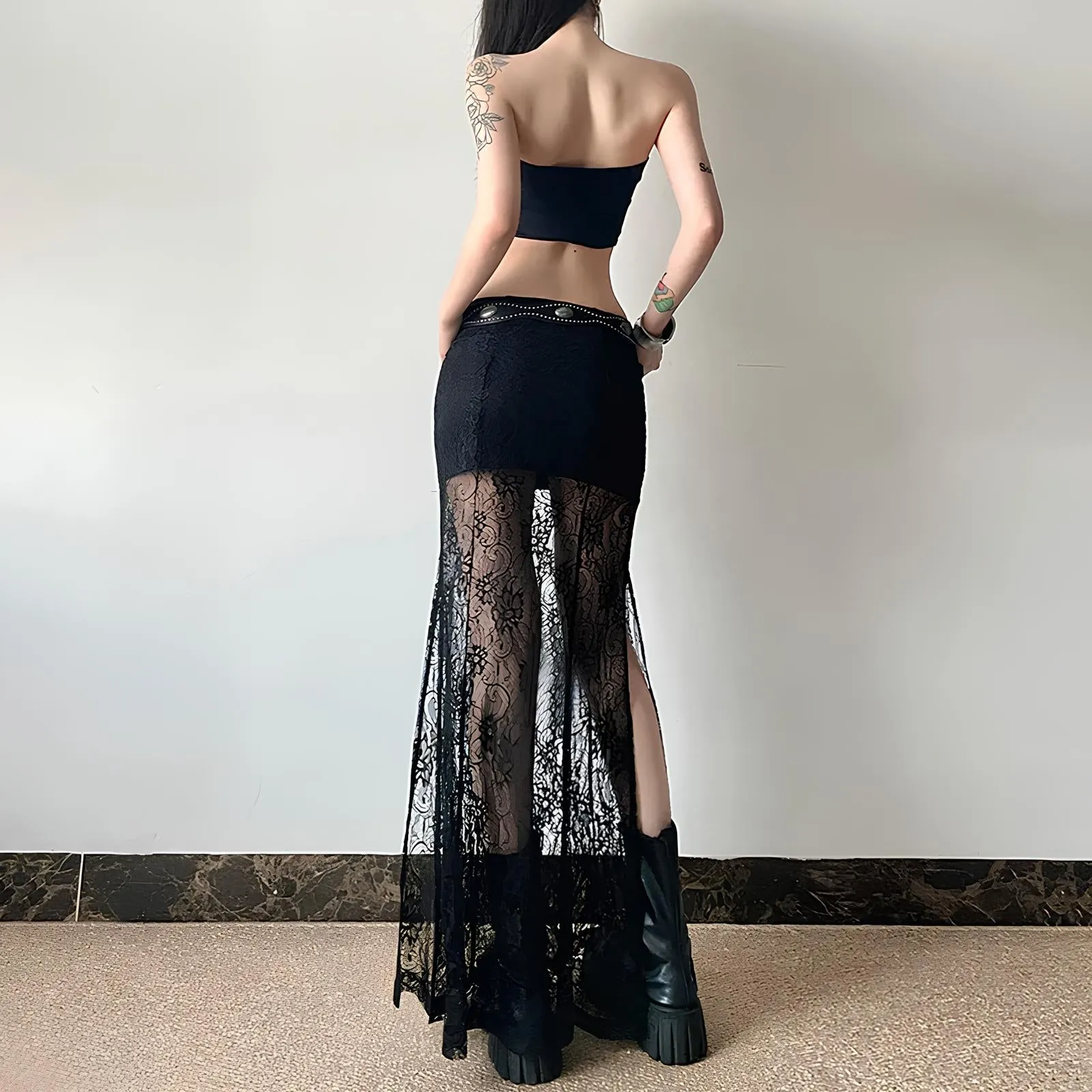 Gothic Lace Patchwork High Waist Skirt