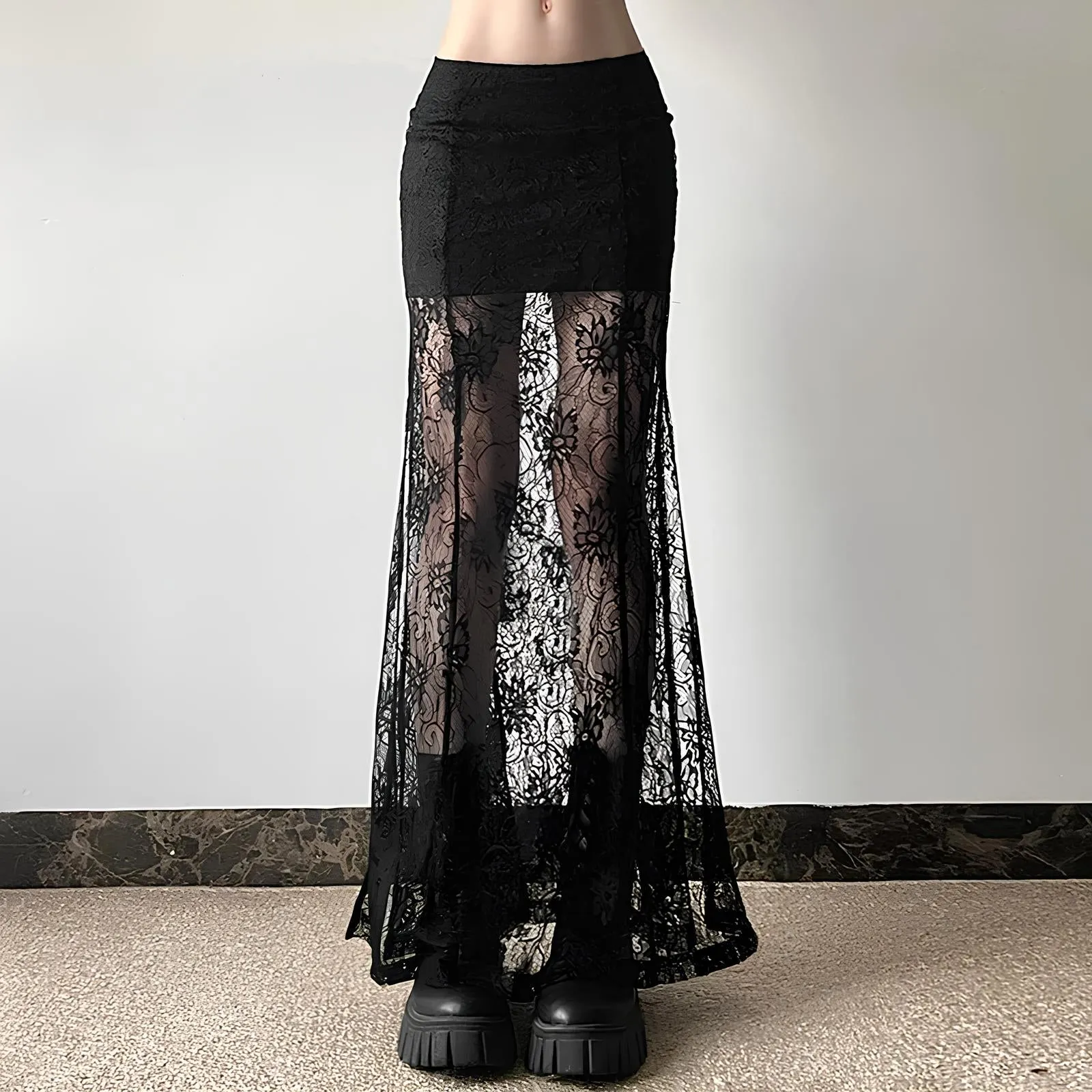 Gothic Lace Patchwork High Waist Skirt