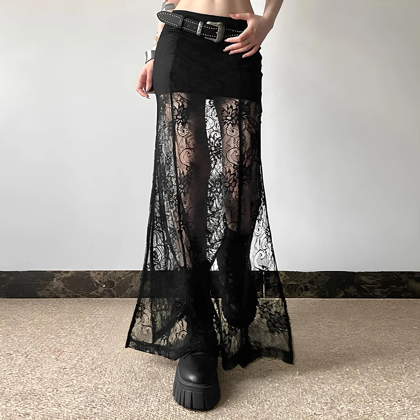 Gothic Lace Patchwork High Waist Skirt