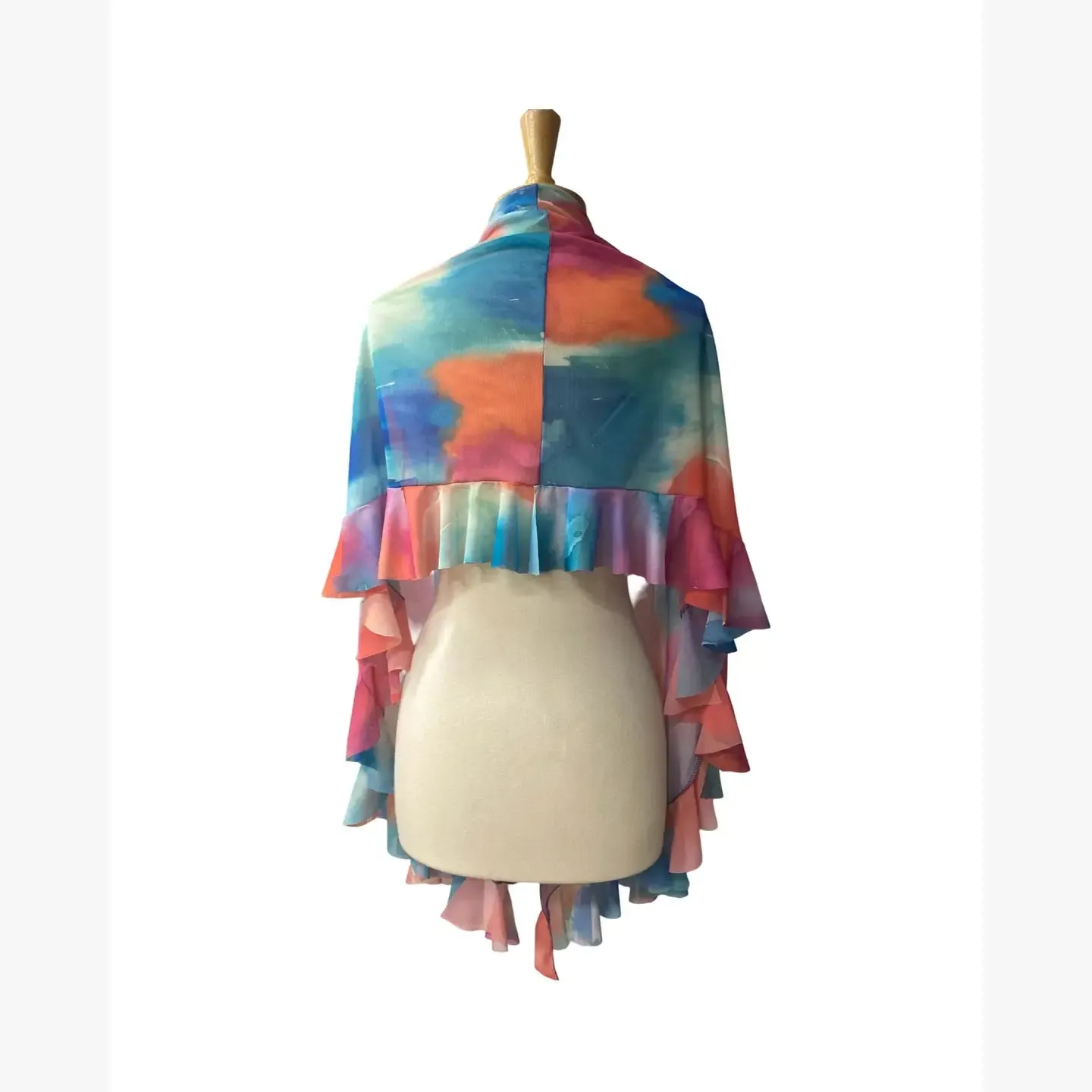 GRACE Ruffled Printed Mesh Sheer Shawl