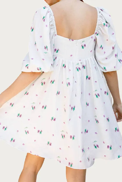 GRAPE-PRINT BABY DOLL MINI DRESS