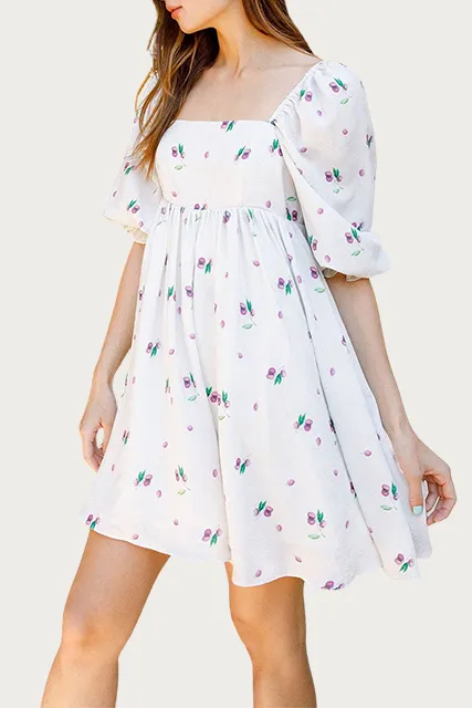 GRAPE-PRINT BABY DOLL MINI DRESS