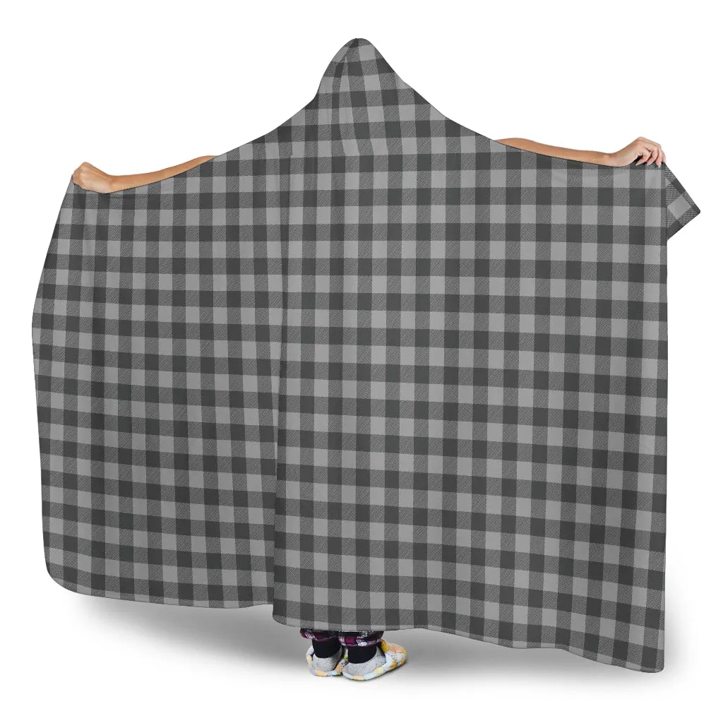 Gray Buffalo Plaid Hooded Blanket With Tan Sherpa Lining
