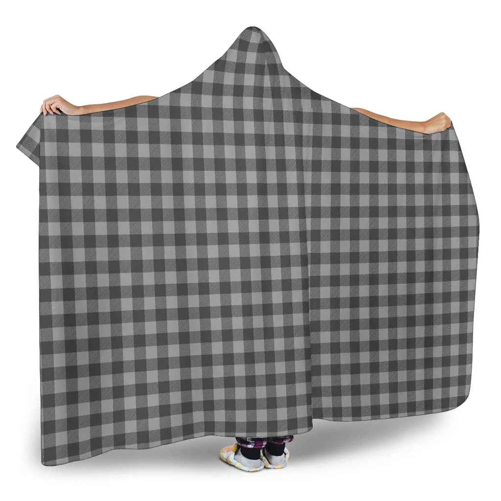 Gray Buffalo Plaid Hooded Blanket With Tan Sherpa Lining