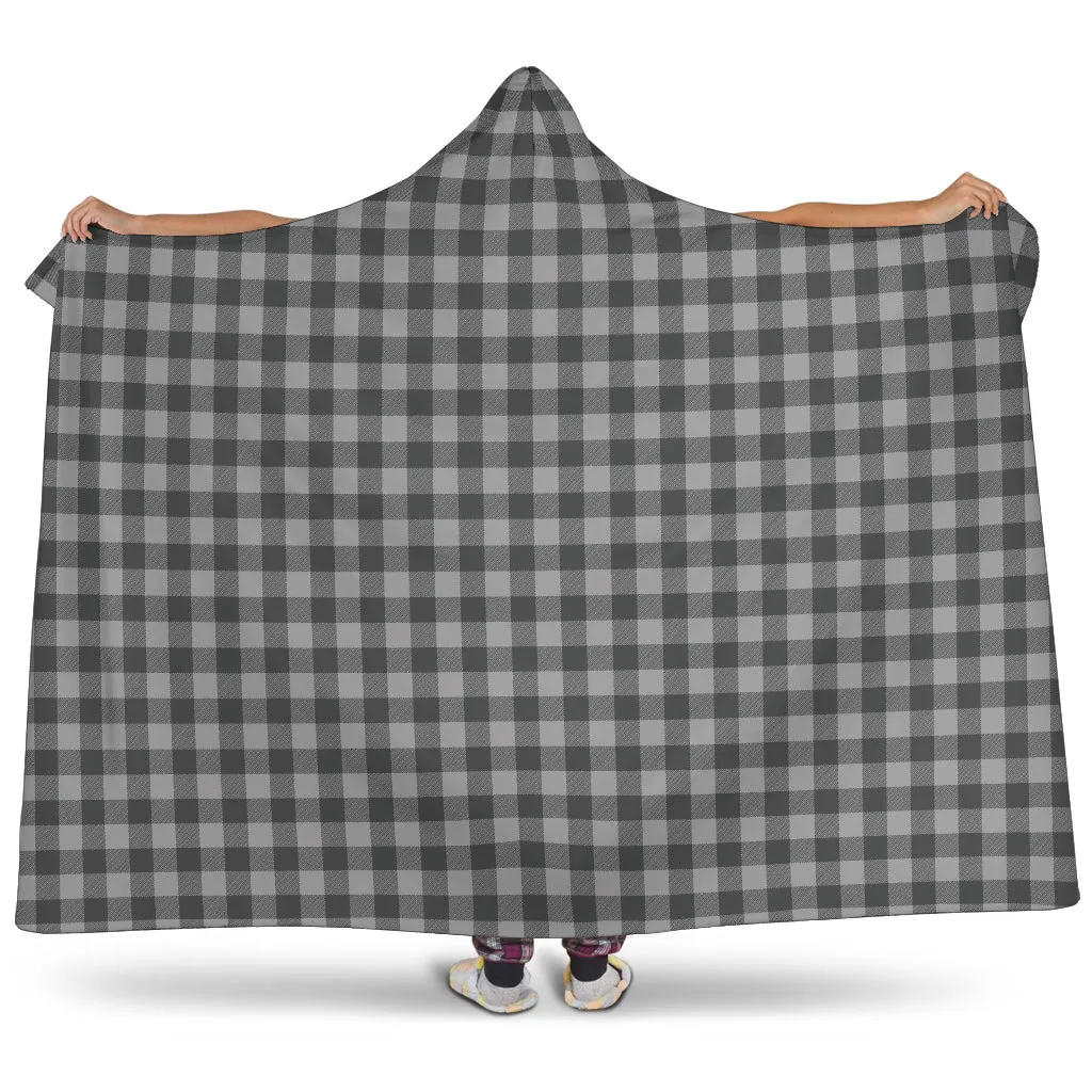 Gray Buffalo Plaid Hooded Blanket With Tan Sherpa Lining