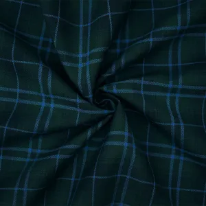 Green-Blue-Multi Poly-Wool Plaid Check Shirting Woven Fabric