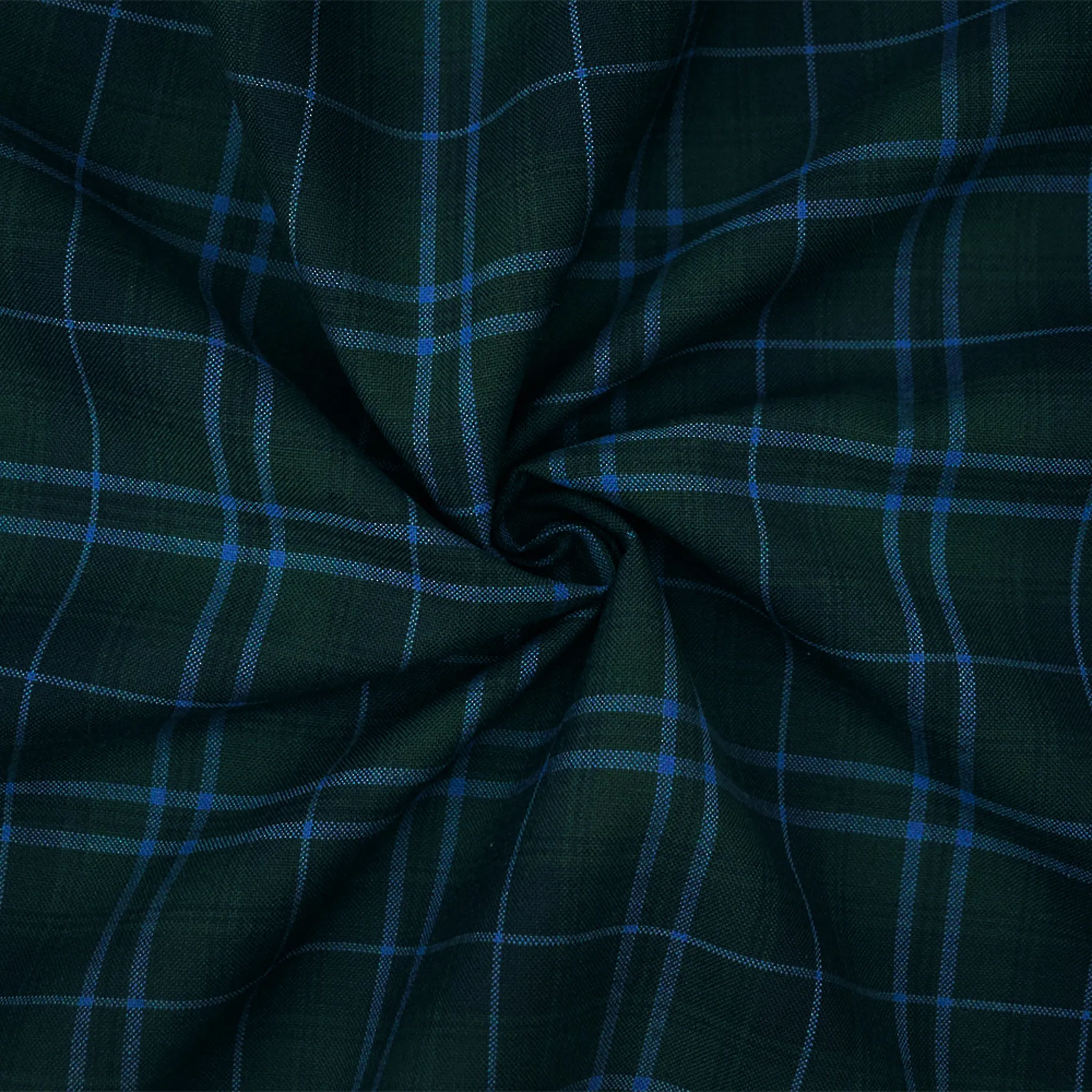 Green-Blue-Multi Poly-Wool Plaid Check Shirting Woven Fabric