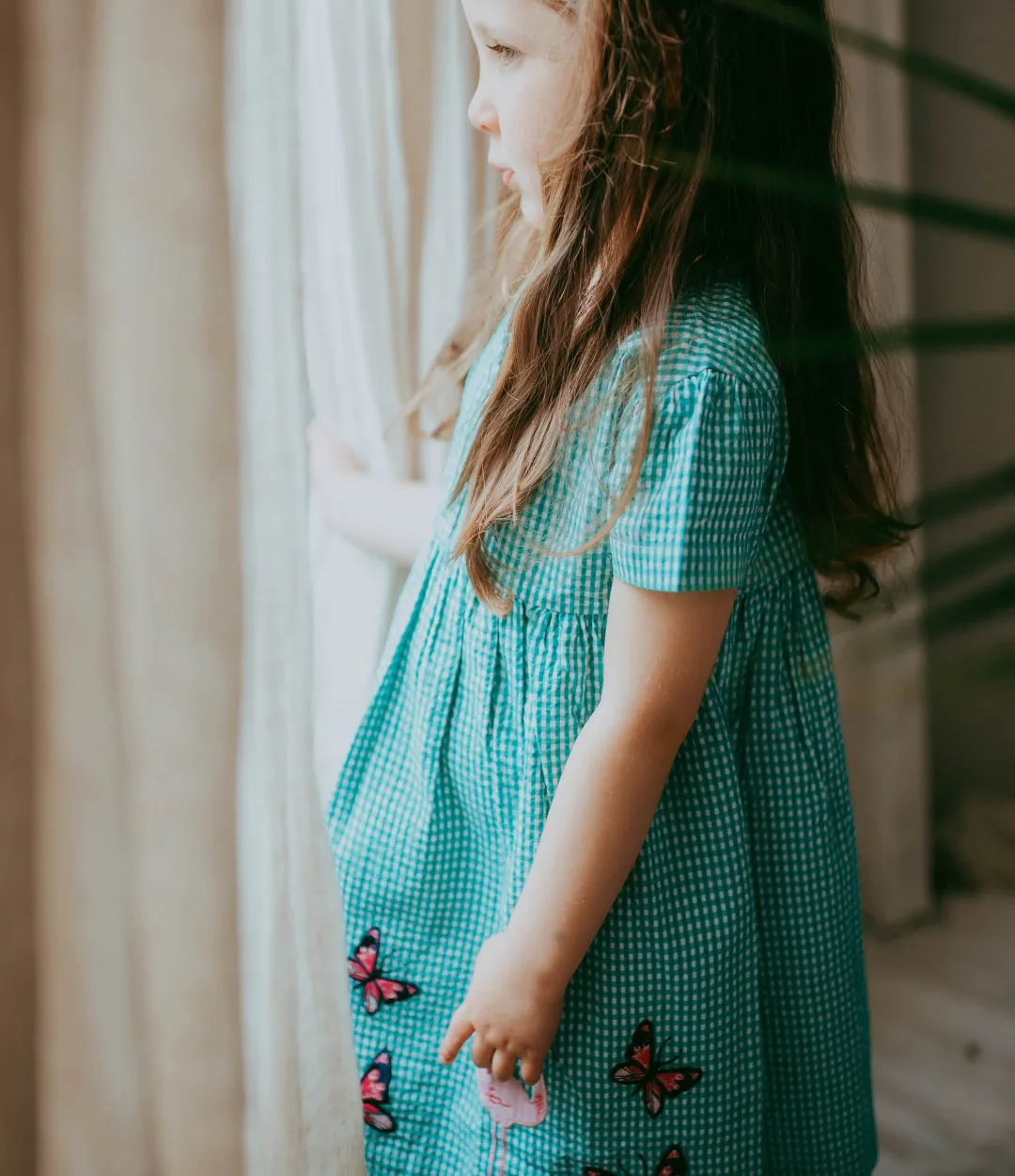 Green Gingham Print Dress
