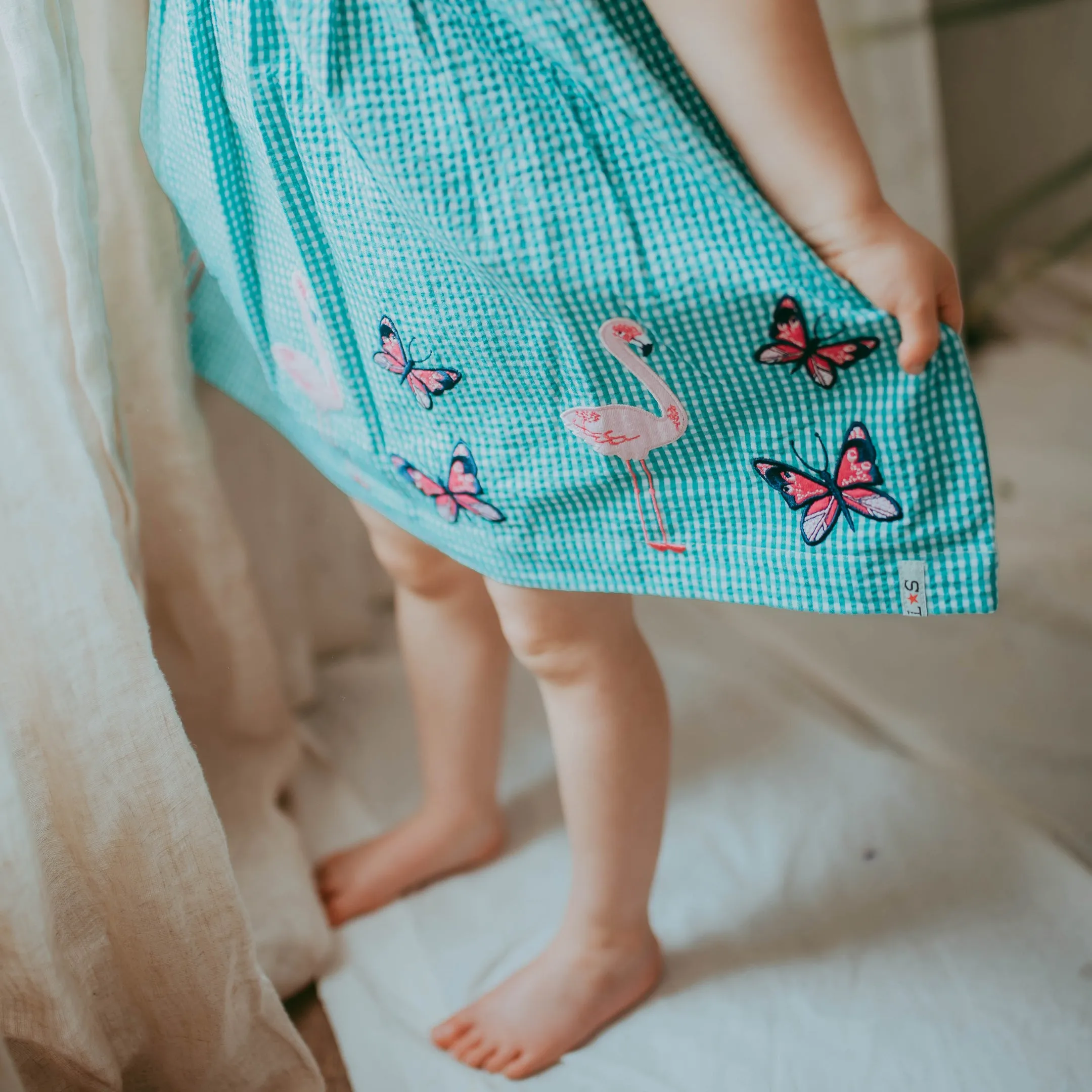 Green Gingham Print Dress