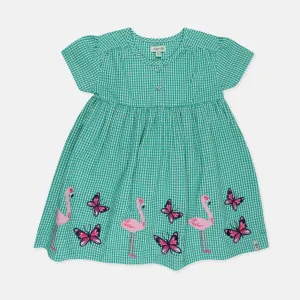 Green Gingham Print Dress