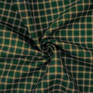 Green-Light Brown-Multi  Poly Wool Plaid Check Twill Woven Suiting Fabric