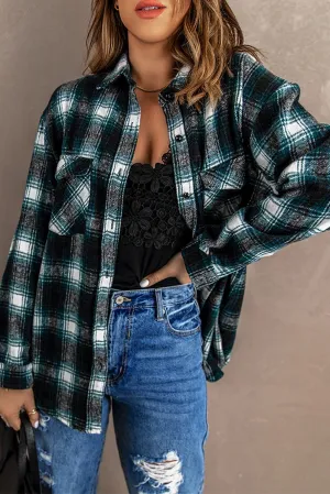 Green Pocketed Plaid Shacket