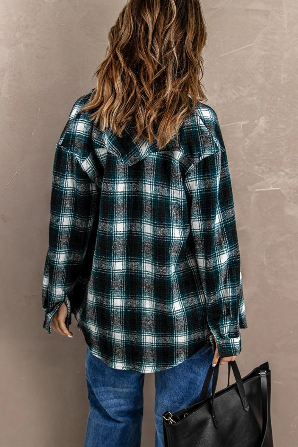 Green Pocketed Plaid Shacket