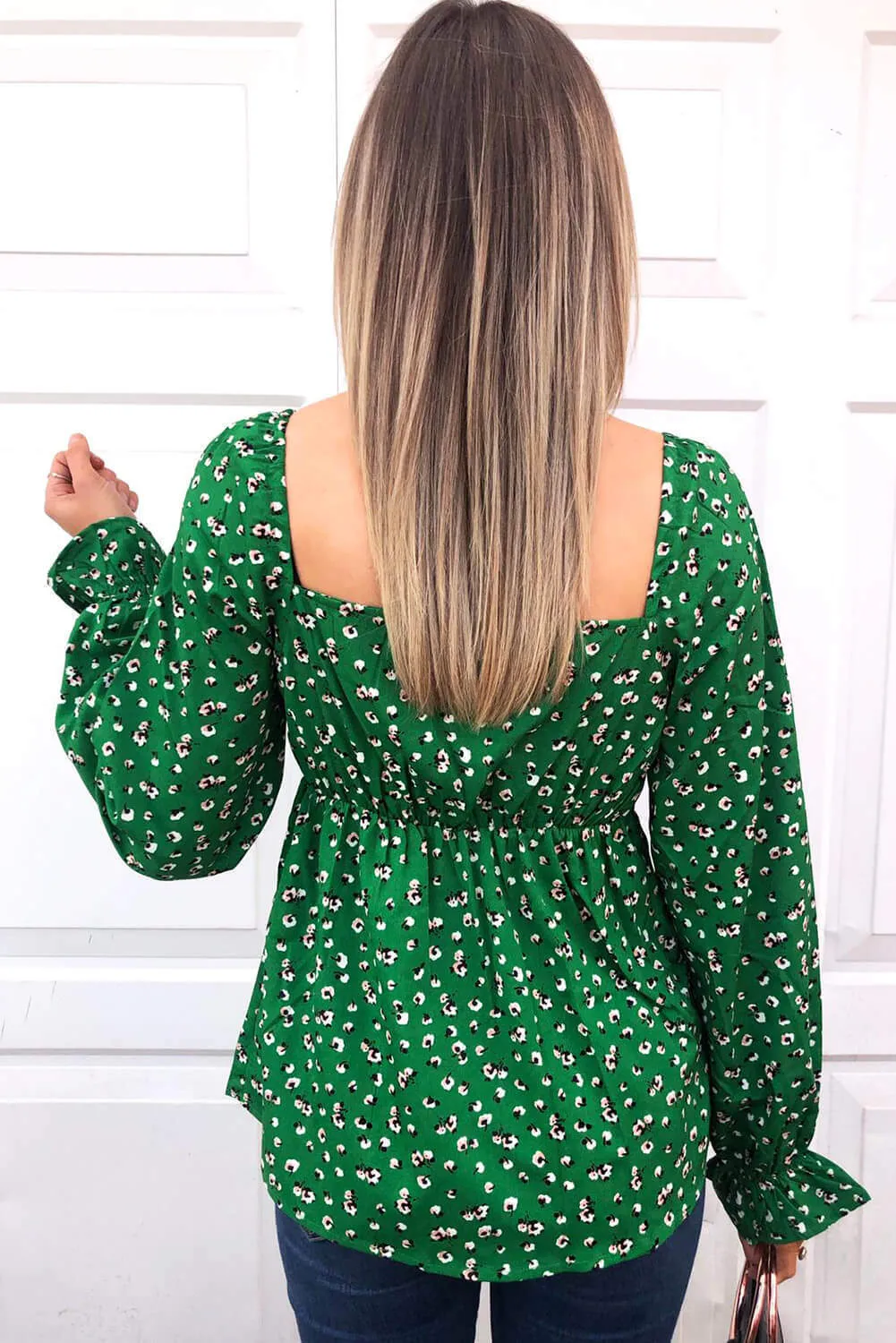 Green Printed Milkmaid Top
