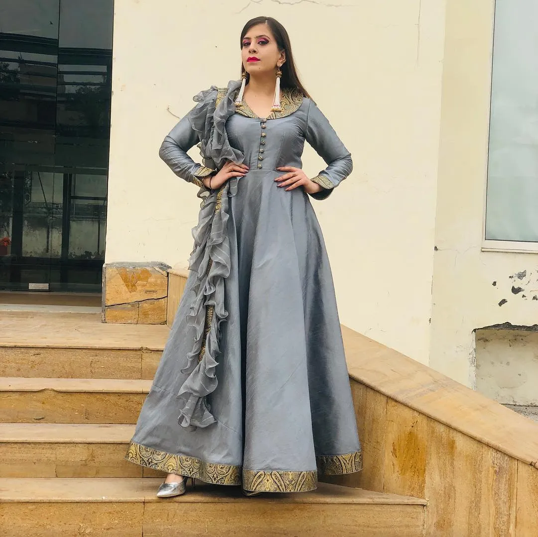 Grey Banarasi Anarkali