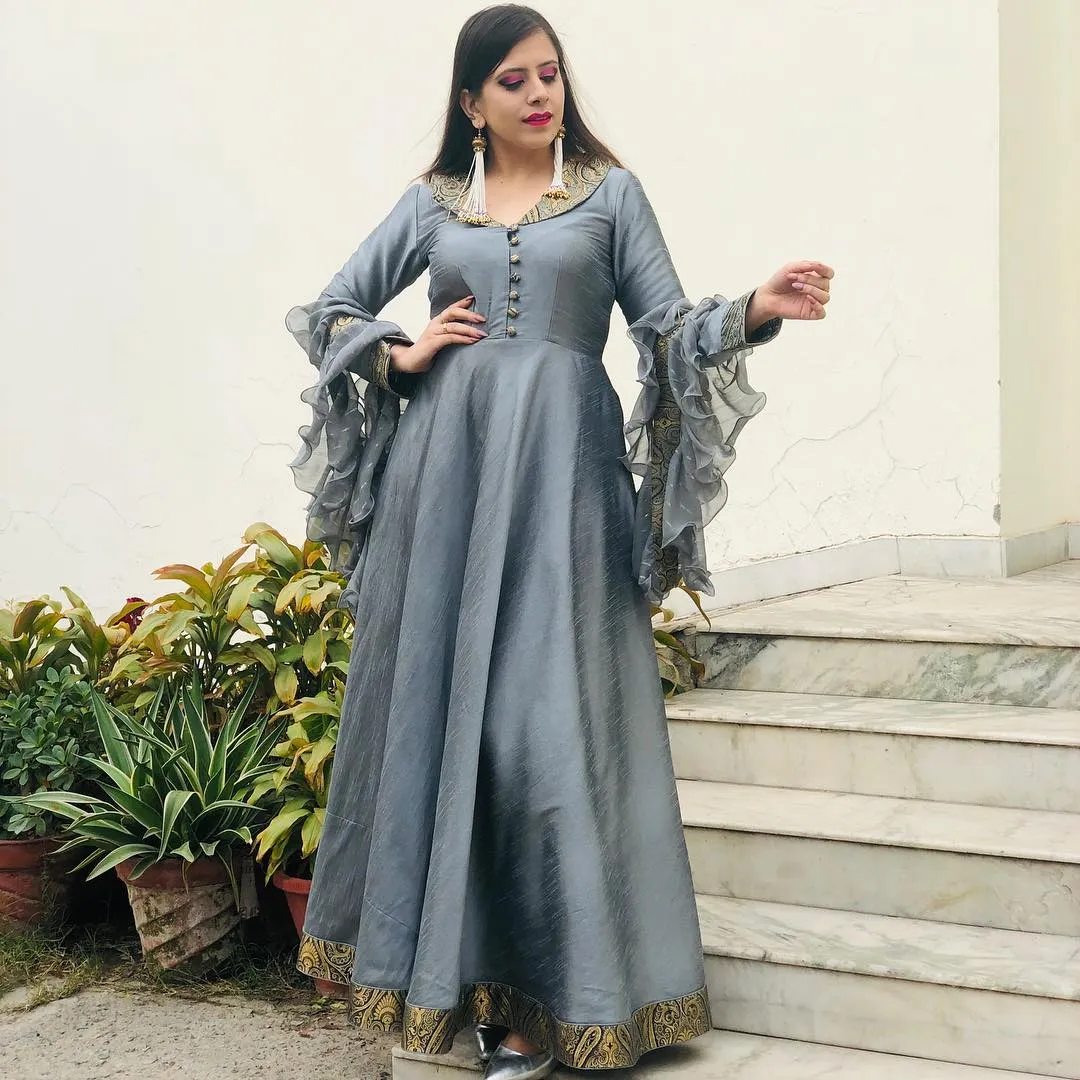 Grey Banarasi Anarkali