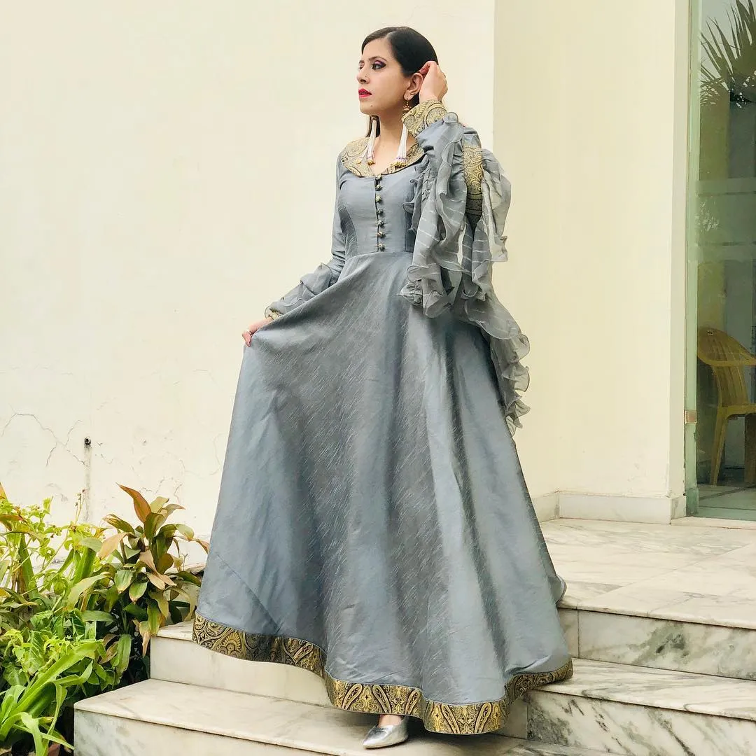 Grey Banarasi Anarkali