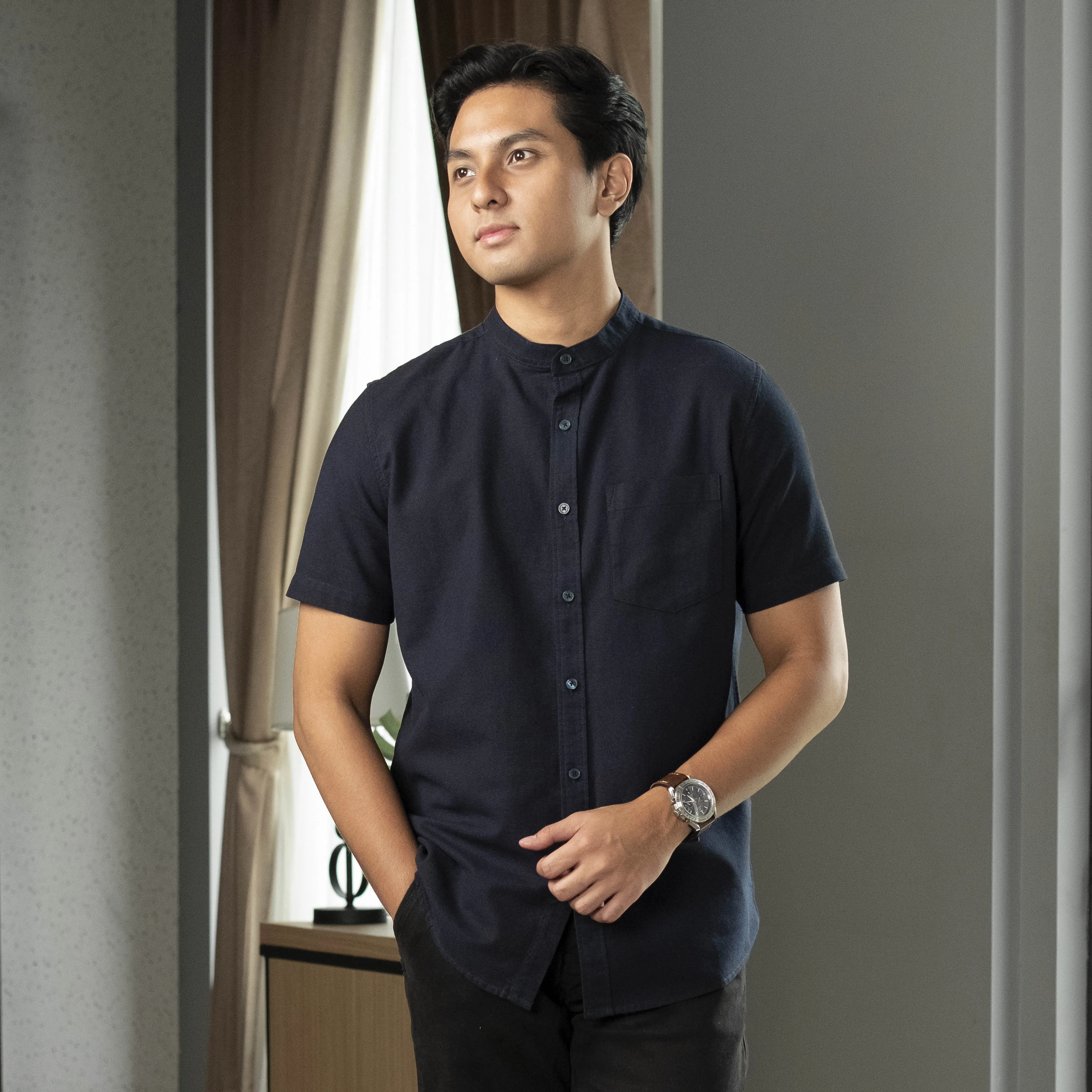 Hamzah Kemeja Koko Rami Basic Lengan Pendek