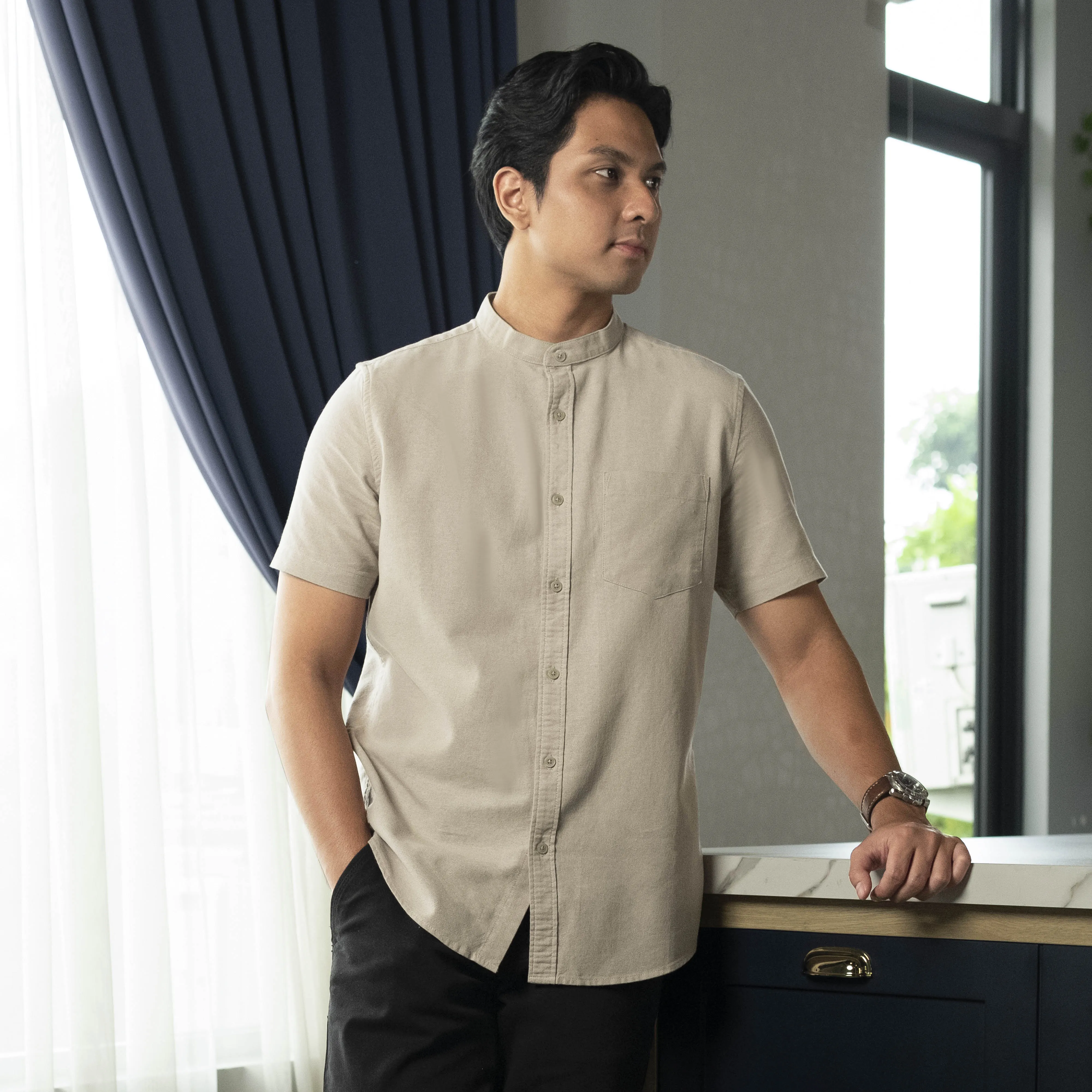 Hamzah Kemeja Koko Rami Basic Lengan Pendek