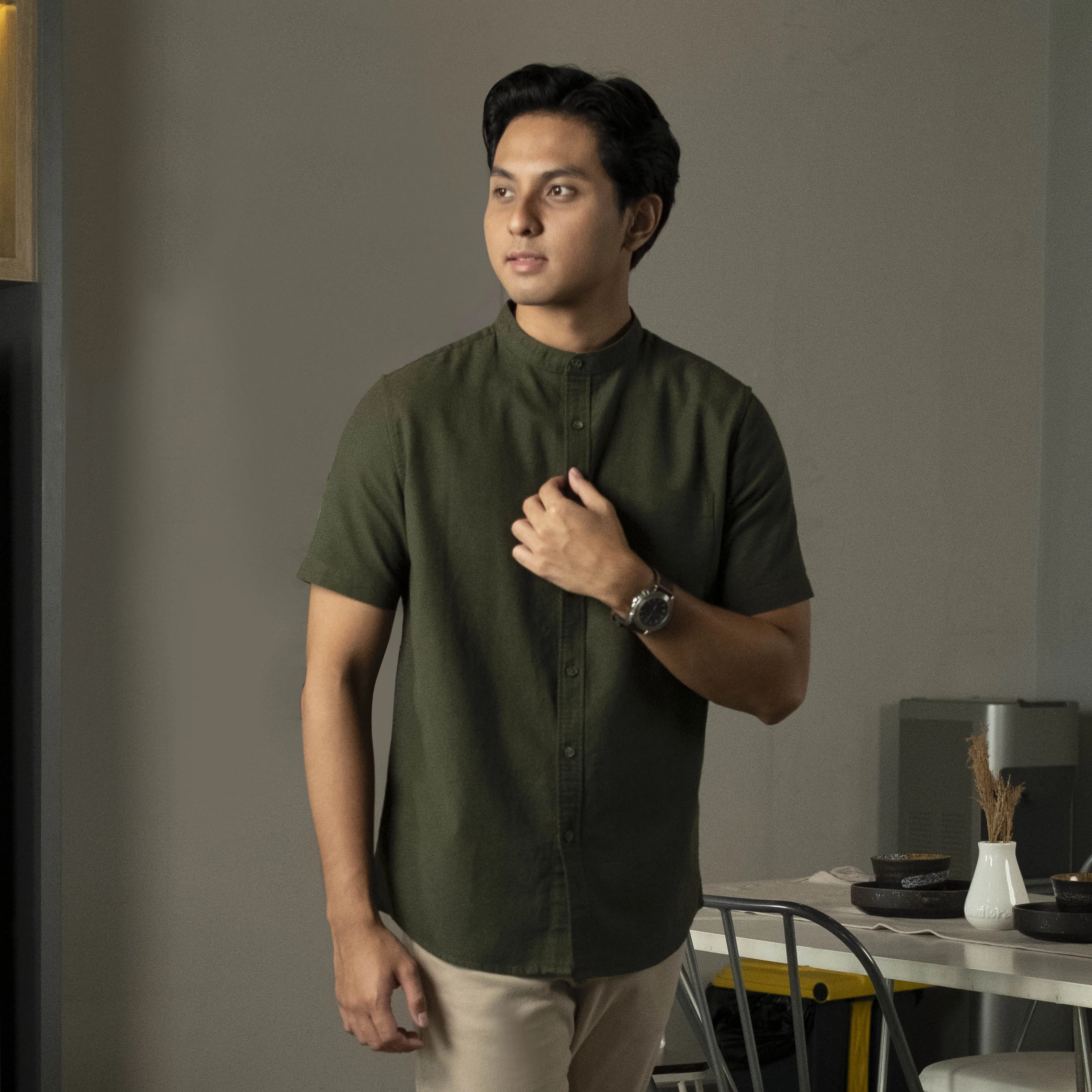 Hamzah Kemeja Koko Rami Basic Lengan Pendek