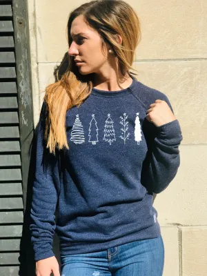 Hand Drawn Trees Sweatshirt | Unisex Christmas Sweatshirt
