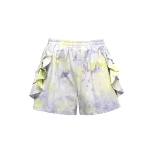 Hannah Banana Tie Dye Print Ruffled Pocket Shorts - Purple/Yellow