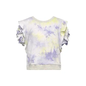 Hannah Banana Tie Dye Print Ruffled Short Sleeve Top - Purple/Yellow