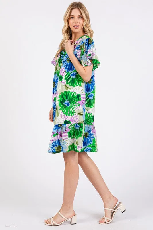 Hazel Blues® |  Ces Femme Floral Ruffled Short Sleeve Dress