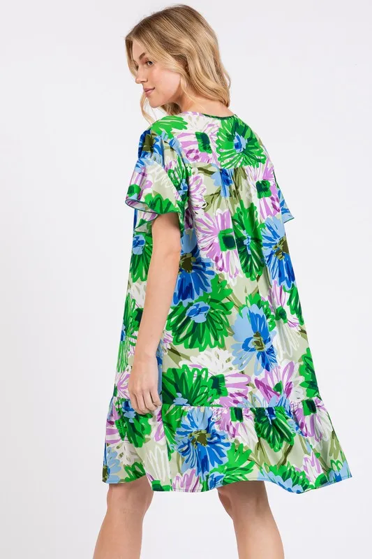 Hazel Blues® |  Ces Femme Floral Ruffled Short Sleeve Dress