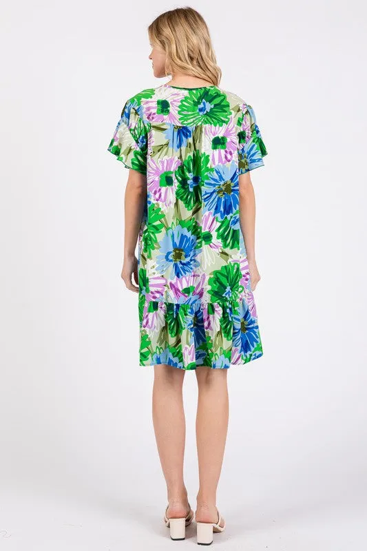 Hazel Blues® |  Ces Femme Floral Ruffled Short Sleeve Dress