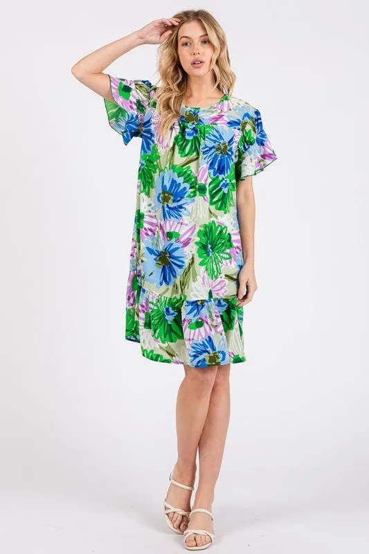 Hazel Blues® |  Ces Femme Floral Ruffled Short Sleeve Dress