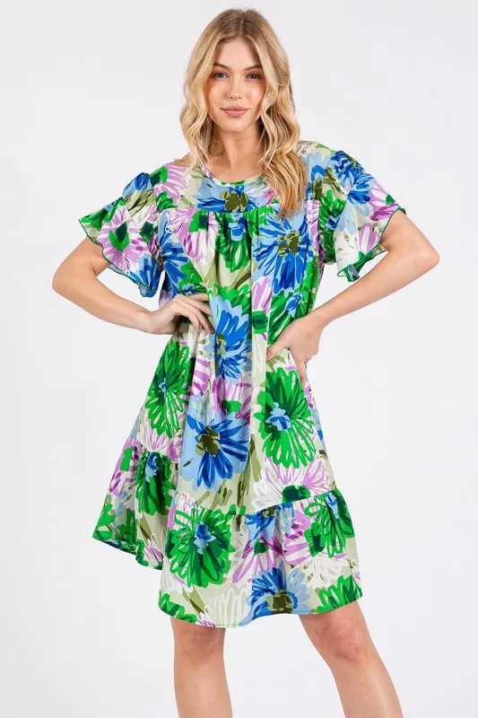 Hazel Blues® |  Ces Femme Floral Ruffled Short Sleeve Dress